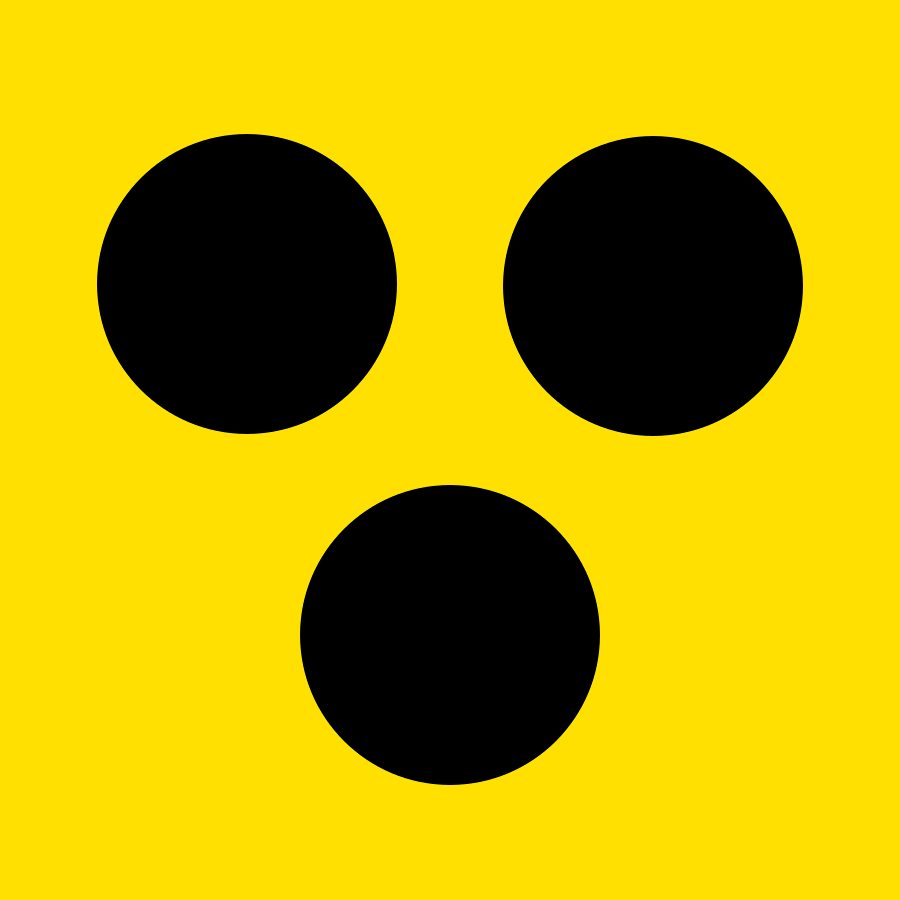 Piktogramm Blind (3 schwarze Punkte auf gelben Grund)